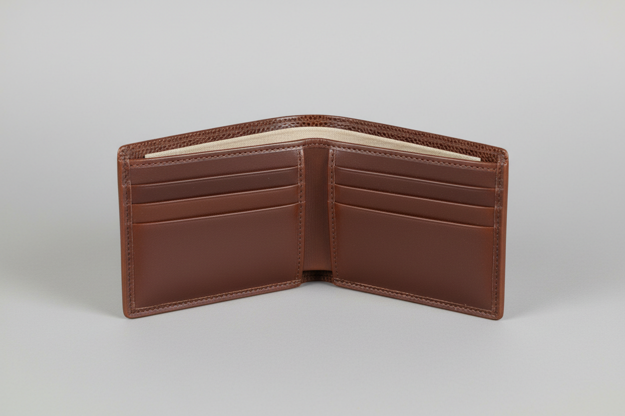 Premium Leather Wallet in Dots, open interior view