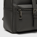 Metropolitan Business Backpack in Dark Alloy Charcoal Rugged Premium Leather – Leather & Hardware Detail