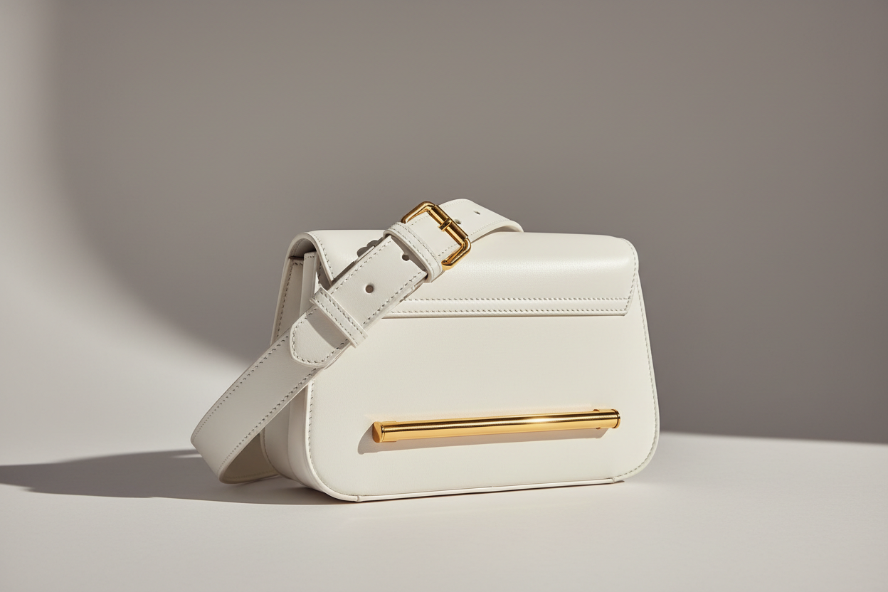 Contemporary Flap Shoulder Bag in Arctic White, back view