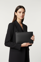 Quiet Luxury Tablet Pochette in Velvet Eclipse Black Premium Soft Grain Leather – Professional Model