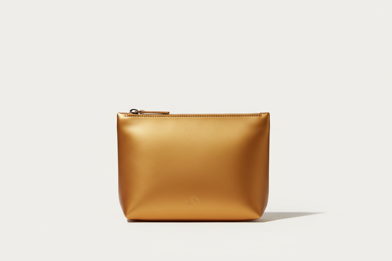 Minimal Luxury Pouch in Gold, front view