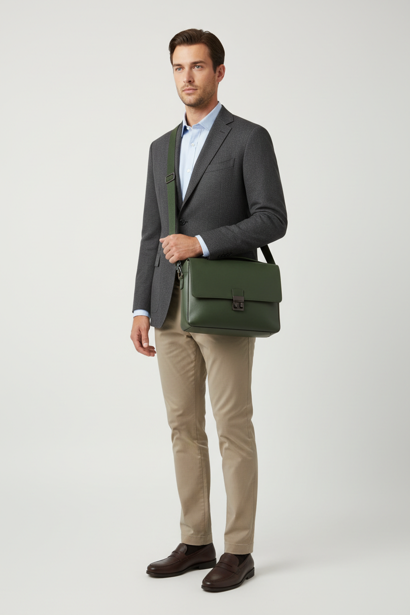 Modern Laptop Messenger Bag in Carbon Moss Green – Professional Model