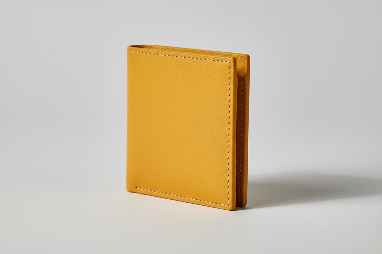 Minimal Card Wallet in Yellow, side angle view