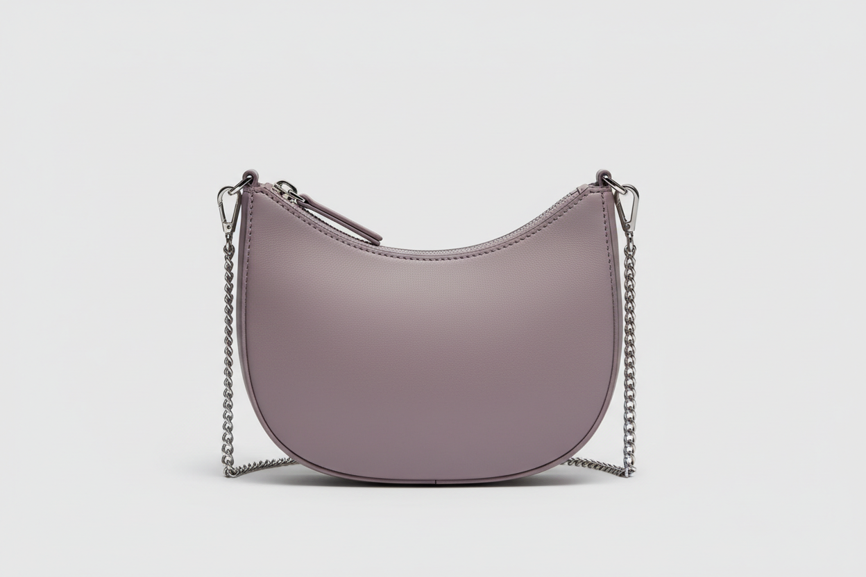 Curved Mini Shoulder Bag in Muted Lavender, back view