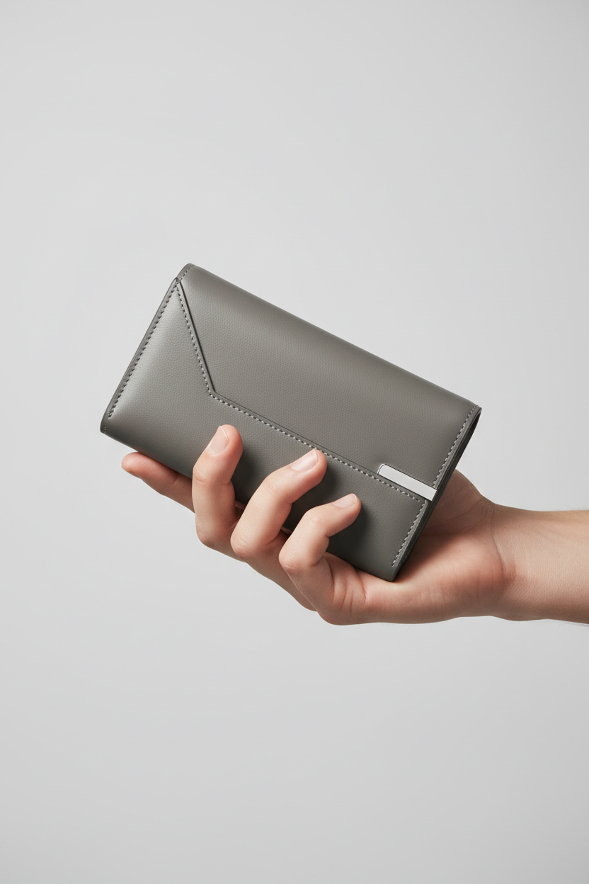 Hand holding Urban Everyday Wallet in Gray and Silver