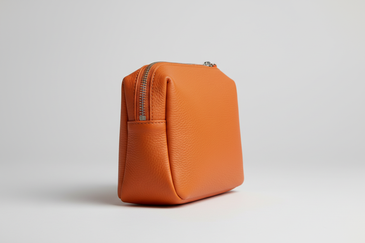 Premium Leather Utility Pouch in Orange, side angle view