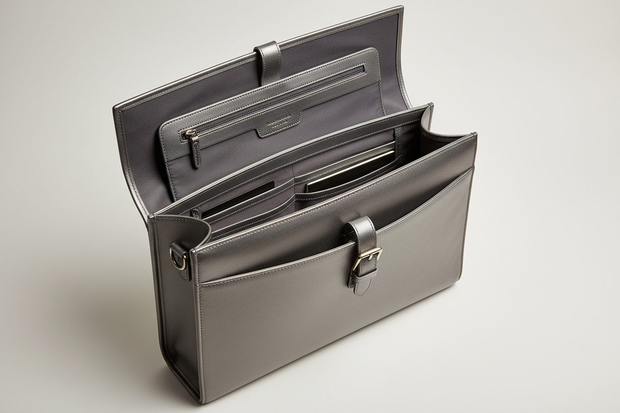 Executive Slim Briefcase in Slate Pewter Grey – Interior View