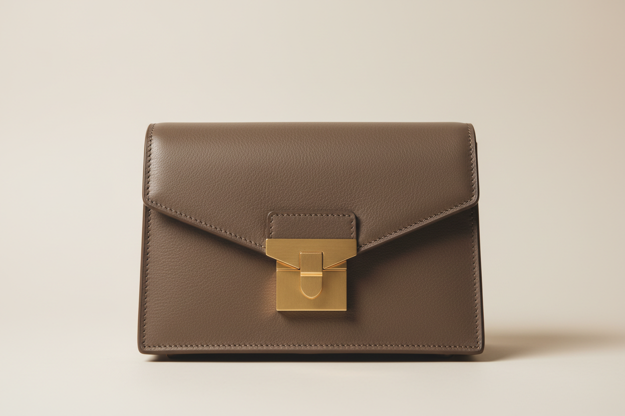 Contemporary Flap Shoulder Bag in Ash Mocha, front view