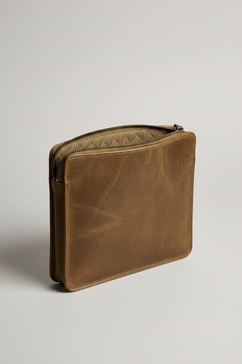 Metropolitan Slim iPad Bag in Moss Canyon Olive Waxed Heritage Leather – Interior View