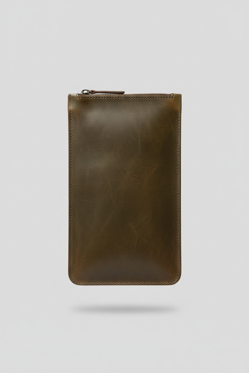 Metropolitan Slim iPad Bag in Moss Canyon Olive Waxed Heritage Leather – Front View