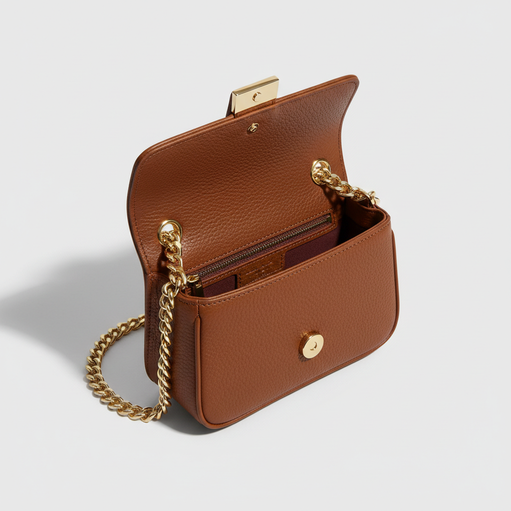 Chain Strap Mini Bag in Burnt Walnut Brown – Interior View