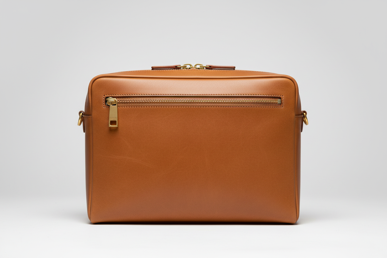 Executive Slim Briefcase in Stone Oak Tan – Front View
