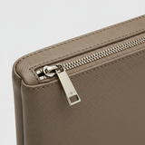 Premium Zip Work Portfolio in Ashwood Silver Taupe Refined Crossgrain Leather – Leather & Zipper Detail