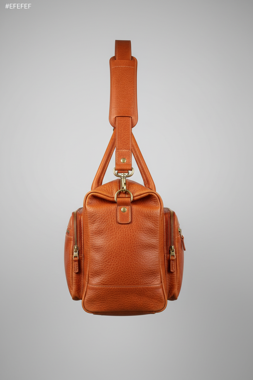 Urban Voyage Weekender in Orange Heritage Travel Leather — side angle strap