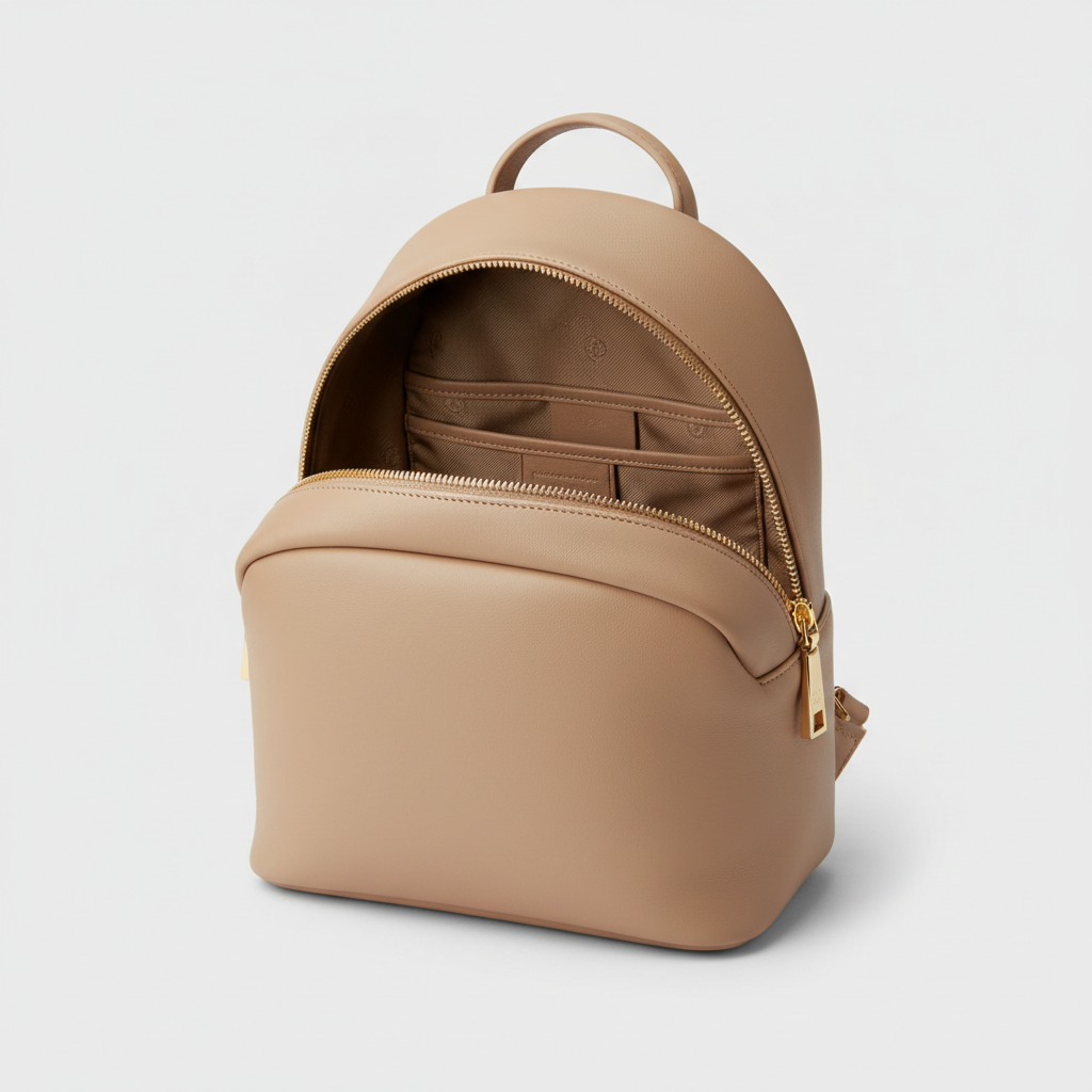 Premium Leather Women's Backpack - Dune Silk Beige Interior