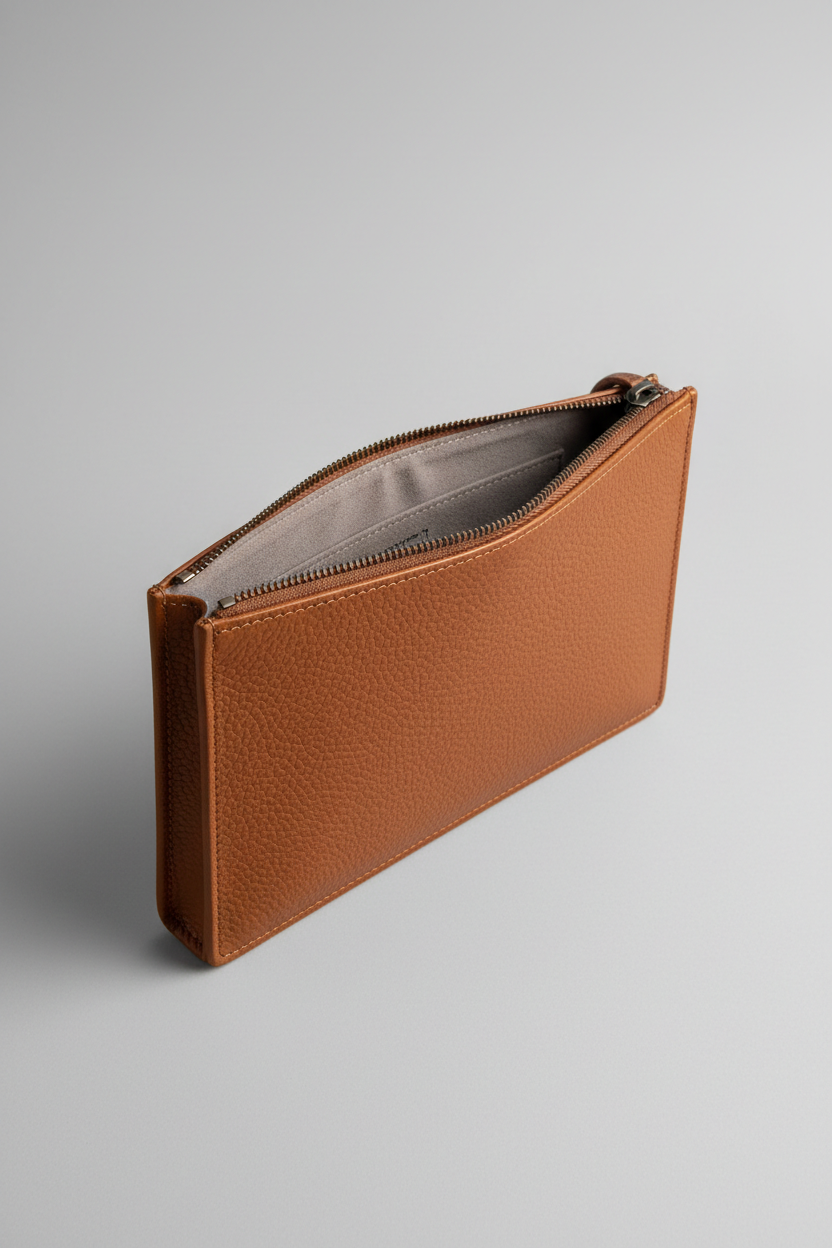 Elite Office Carry Pochette in Claywood Brown Handcrafted Grain Leather – Interior View