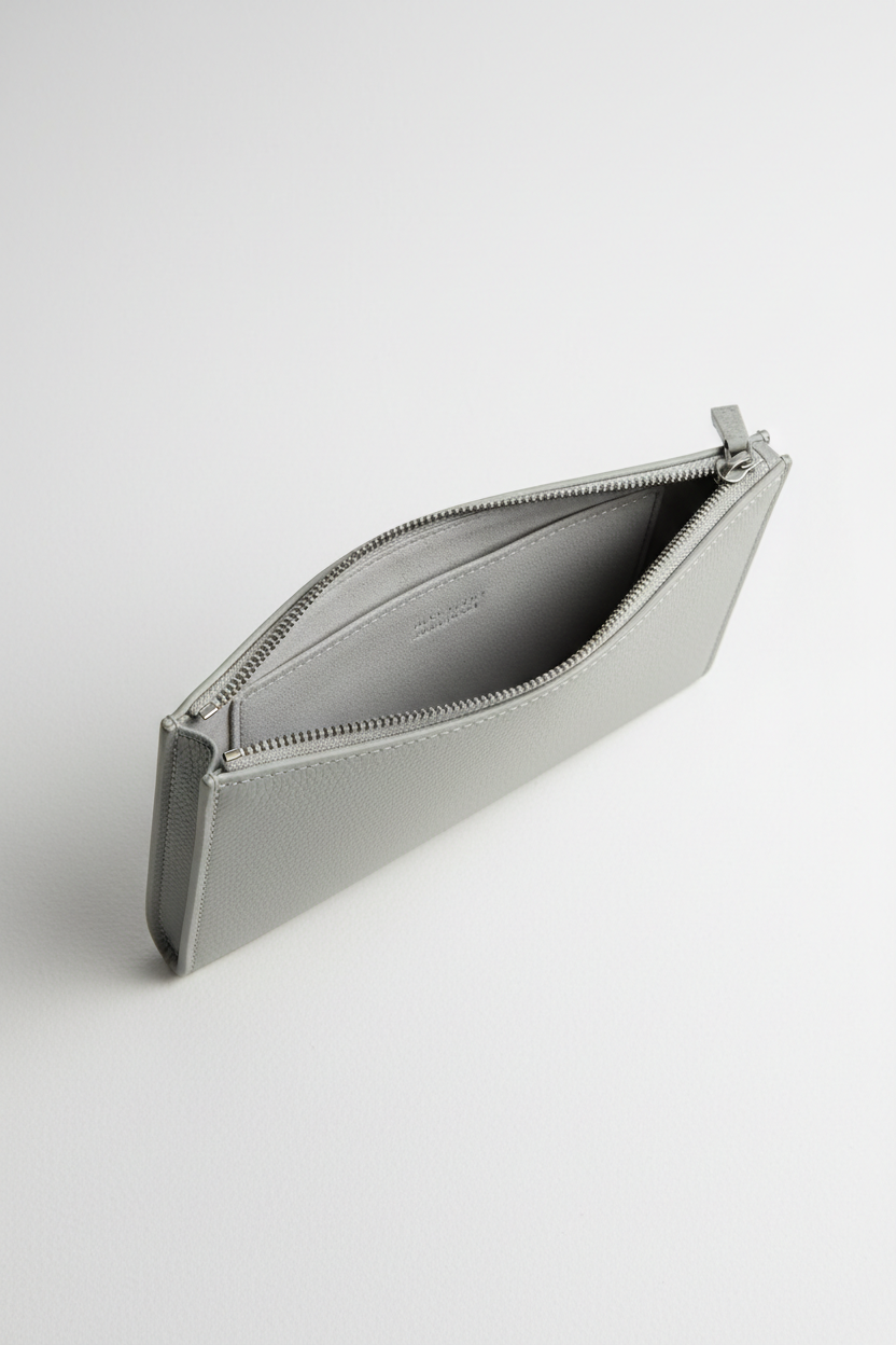 Elite Office Carry Pochette in Polar Mist Grey Matte Palmellato Leather – Interior View