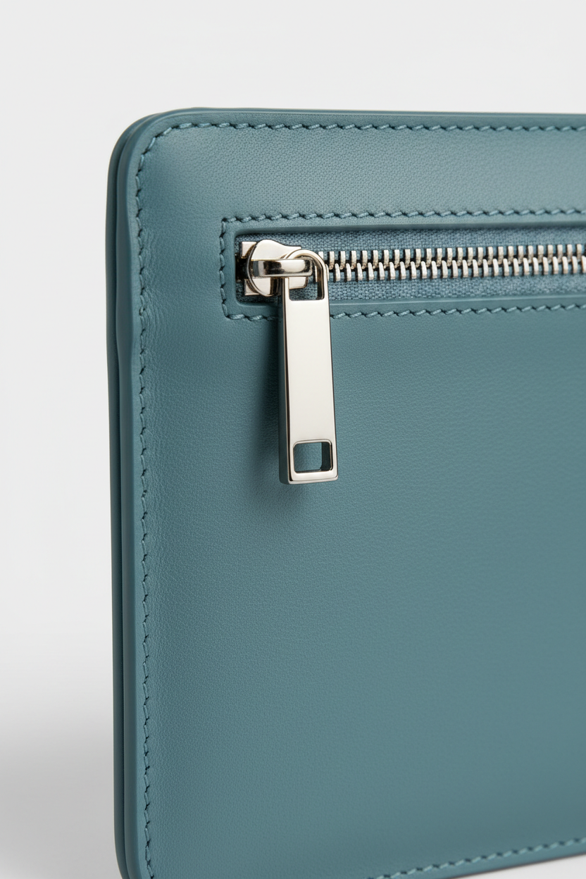 Quiet Luxury Tablet Pochette in Arctic Wave Blue Smooth Milano Leather – Leather & Zipper Detail