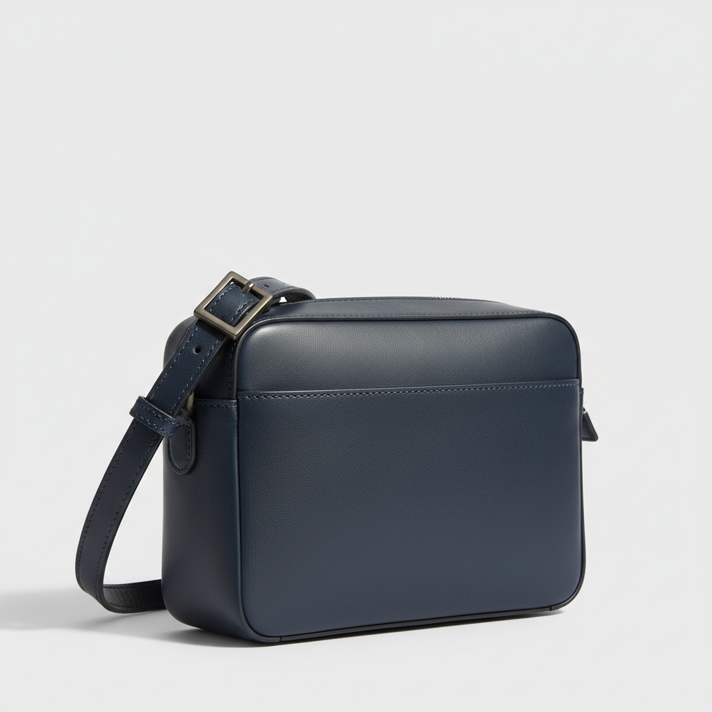 Urban Professional Crossbody Bag in Storm Navy Slate Refined Napa Leather – Side Angle
