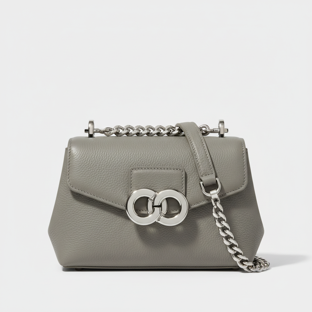 Sculpted Mini Designer Bag in Arctic Fog Grey – Front View