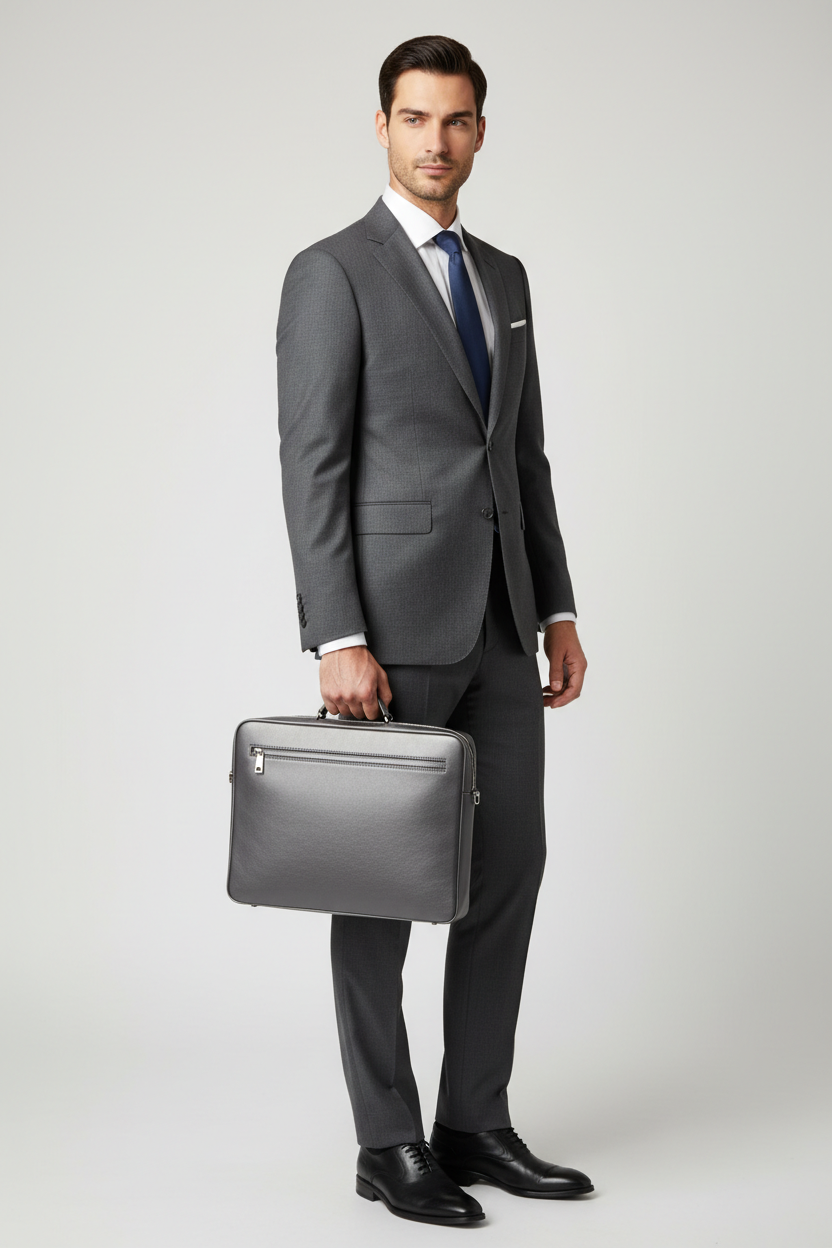 Executive Slim Briefcase in Slate Pewter Grey – Professional Model