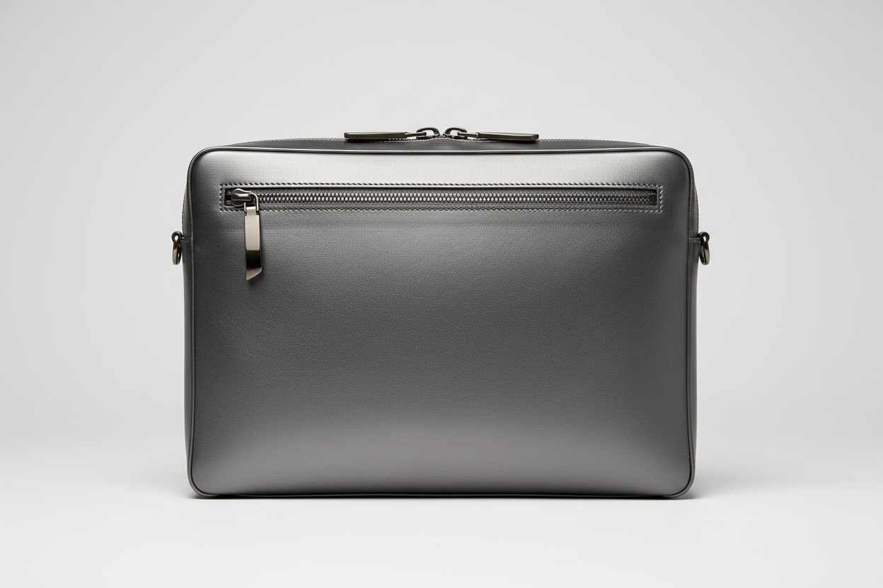 Executive Slim Briefcase in Slate Pewter Grey – Front View