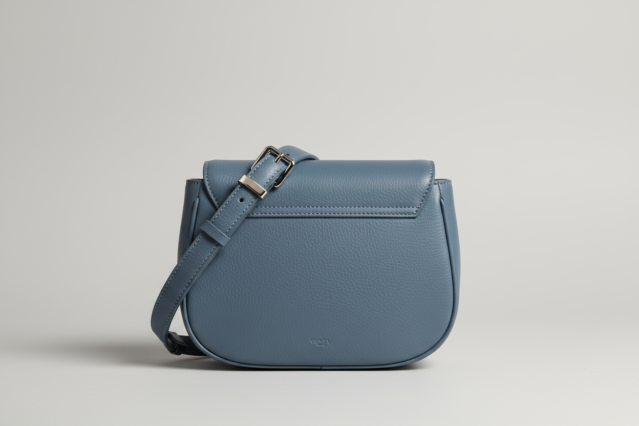 Soft Curve Shoulder Bag in Dusty Blue, back view