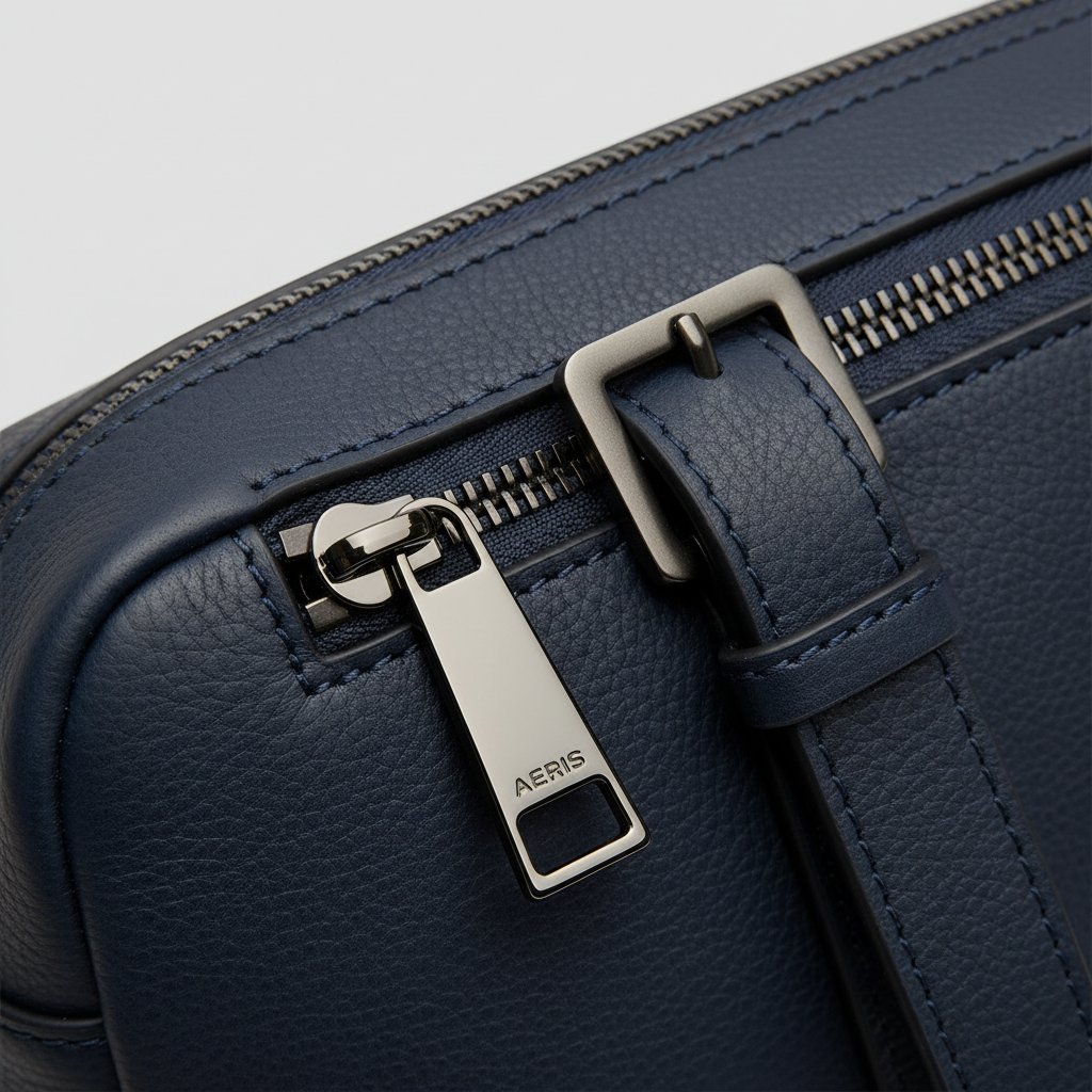 Modern Laptop Messenger Bag in Deep Marine Indigo – Leather & Hardware Detail
