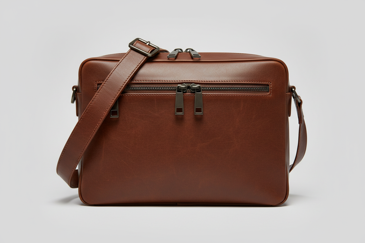 Modern Laptop Messenger Bag in Cocoa Walnut Brown – Front View