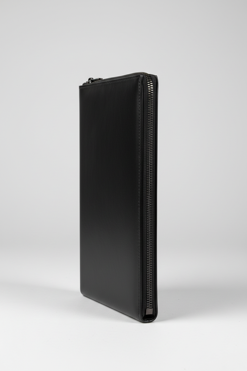 Elite Leather Document Holder in Titan Black Refined Smooth Leather – Side Angle