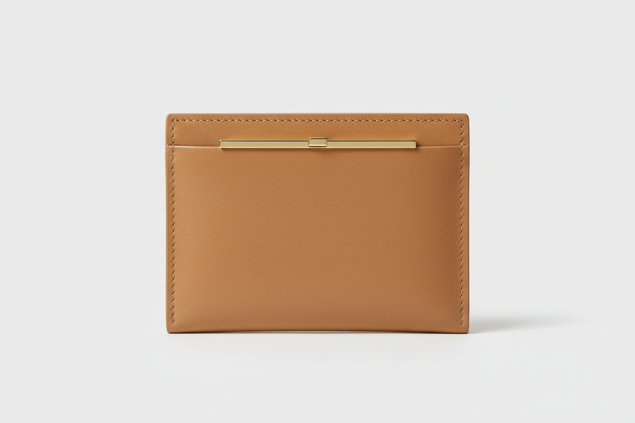 Luxury Essential Card Holder in Dune Silkstone Beige, front view