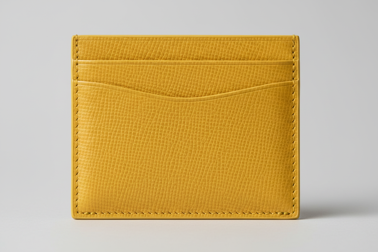 Minimal Card Wallet in Yellow, soft Palmellato leather macro close-up