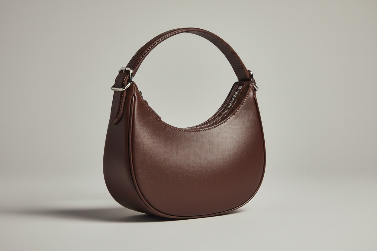 Curved Mini Shoulder Bag in Chocolate Truffle, back view
