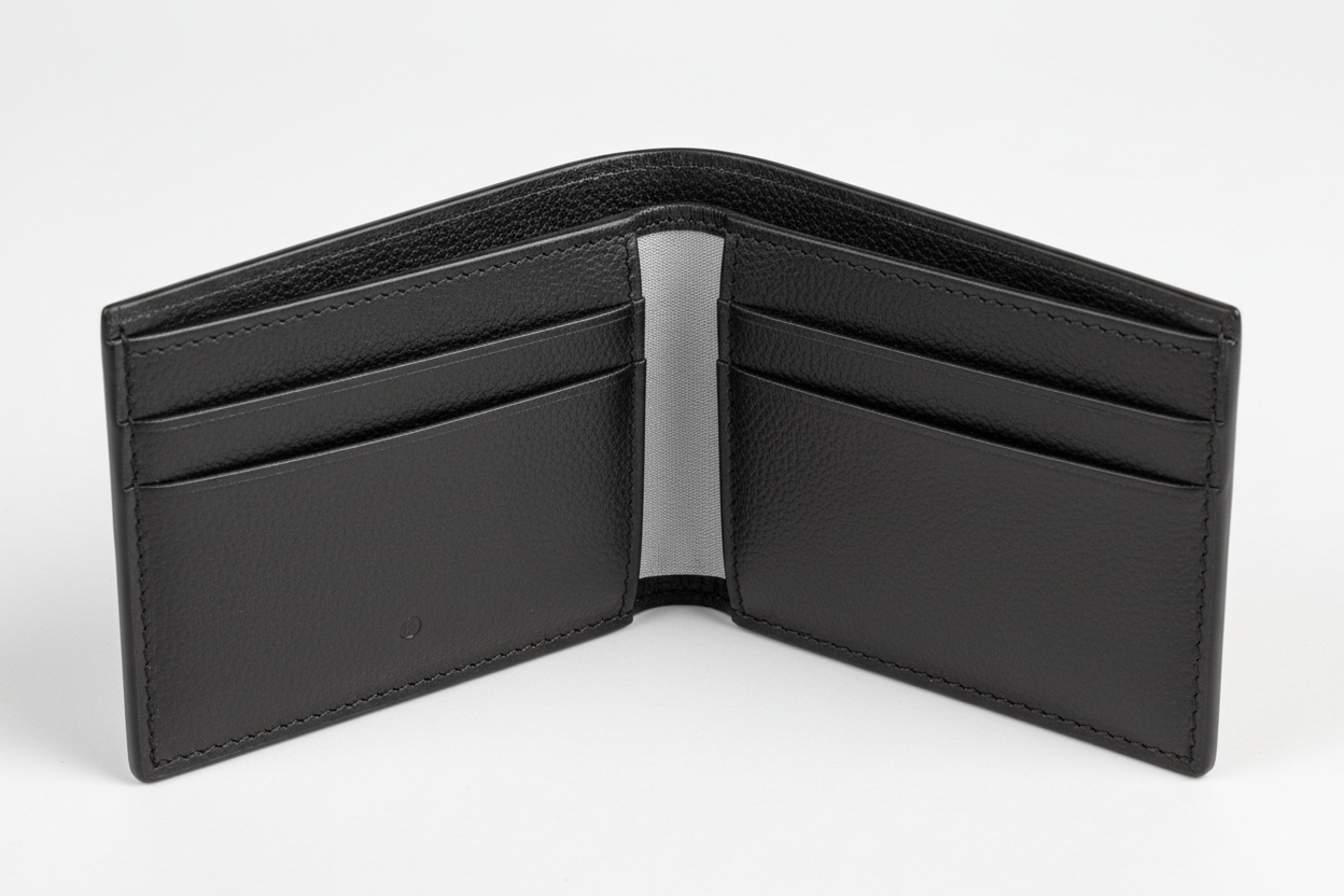 Executive Mini Porte-Cartes in Shadow Alloy Black, open interior with card slots