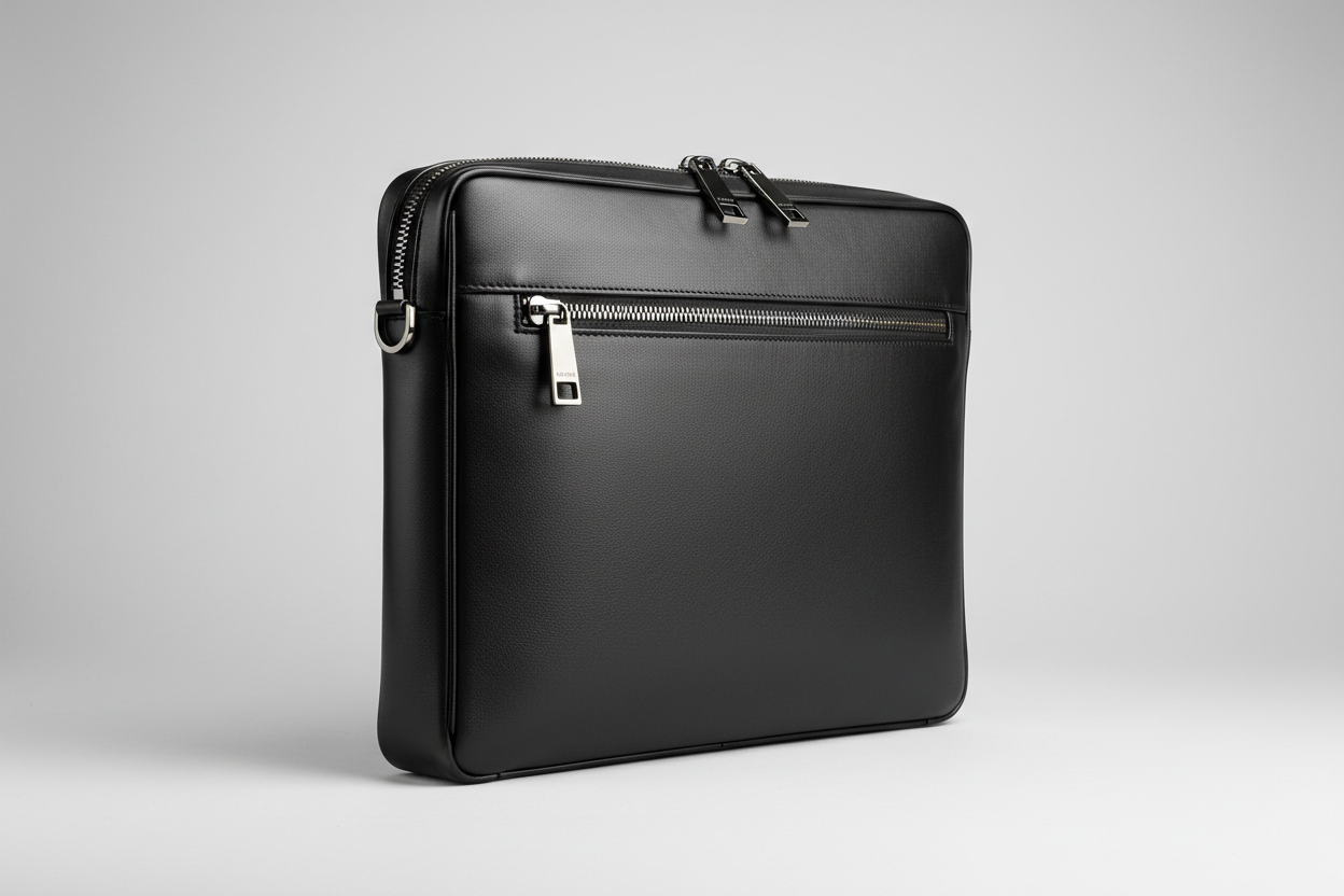Executive Slim Briefcase in Midnight Graphite Black – Side Angle