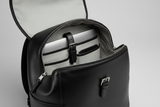 Contemporary City Backpack in Obsidian Pearl Black, open interior view