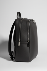 Metropolitan Business Backpack in Dark Alloy Charcoal Rugged Premium Leather – Side Angle