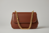 Elegant Chain Shoulder Bag in Rich Cocoa, front view