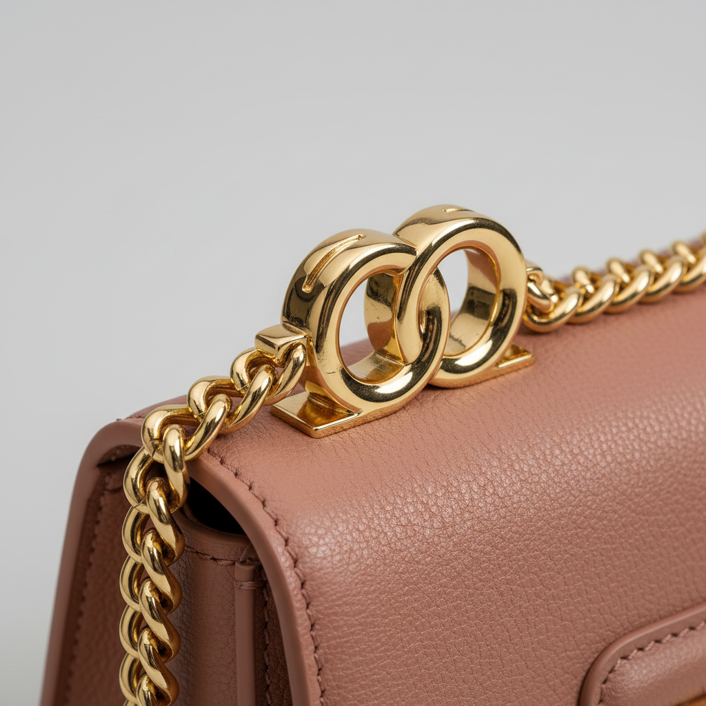 Chain Strap Mini Bag in Dust Rosewood Clay – Chain & Hardware Detail