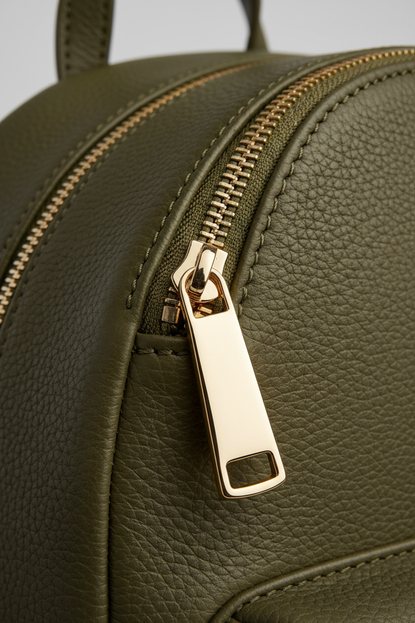 Urban Luxe Women's Backpack in Forest Bloom Olive Heritage Grain Leather – Leather & Zipper Detail