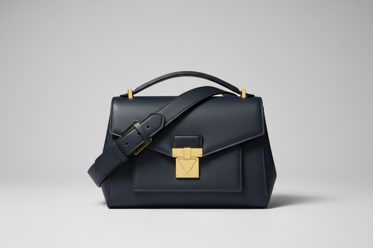 Sculpted Designer Shoulder Bag in Midnight Navy, front view