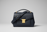 Sculpted Designer Shoulder Bag in Midnight Navy, front view