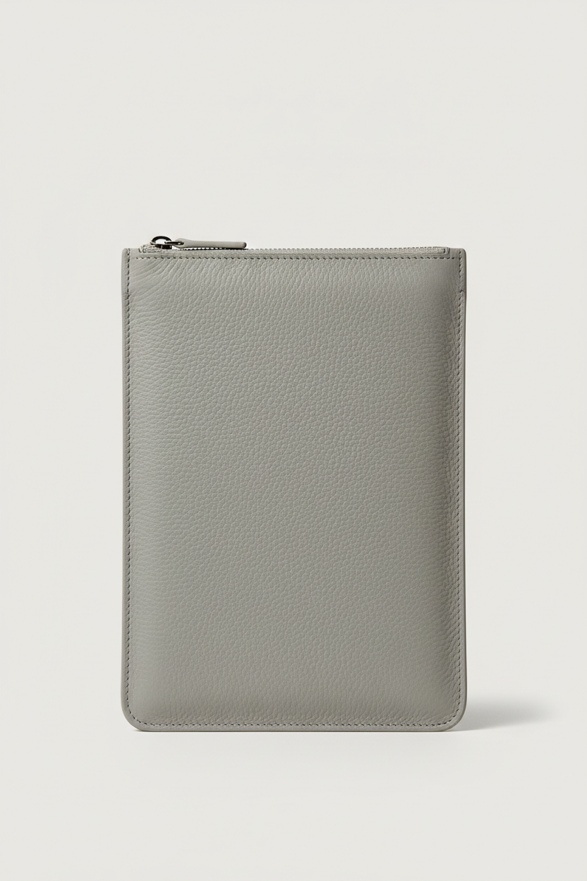 Elite Office Carry Pochette in Polar Mist Grey Matte Palmellato Leather – Front View