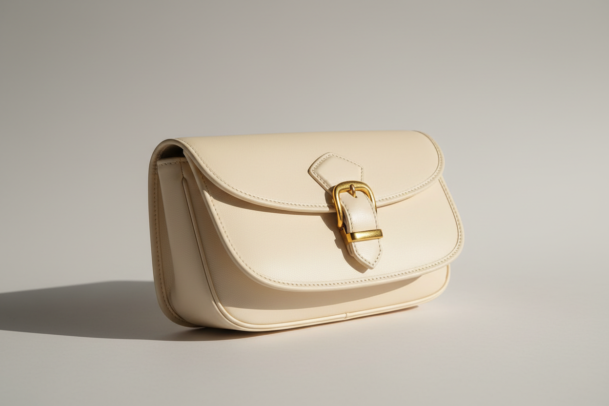 Soft Vintage Shoulder Bag in Cream Ivory, side angle view