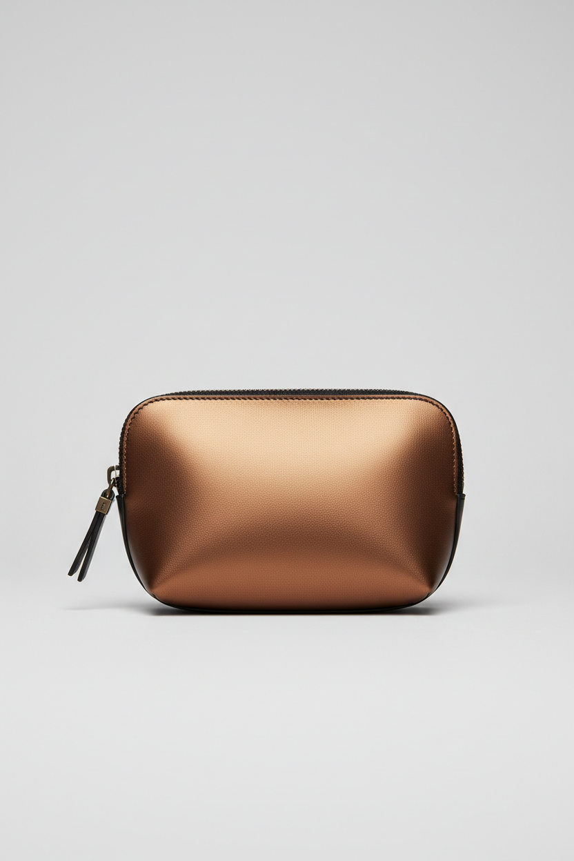 Minimal Luxe Pouch in Bronze and Black, front portrait view