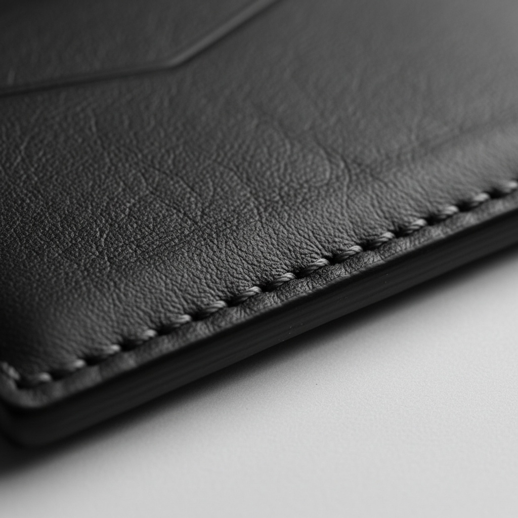 Night Ember Carbon — Leather Stitching Macro