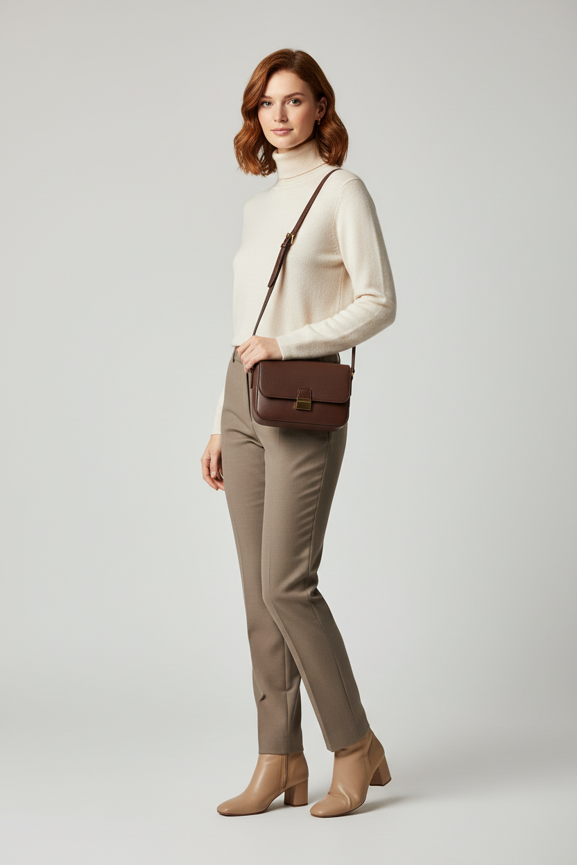 Female model wearing Everyday Mini Crossbody in Deep Cocoa
