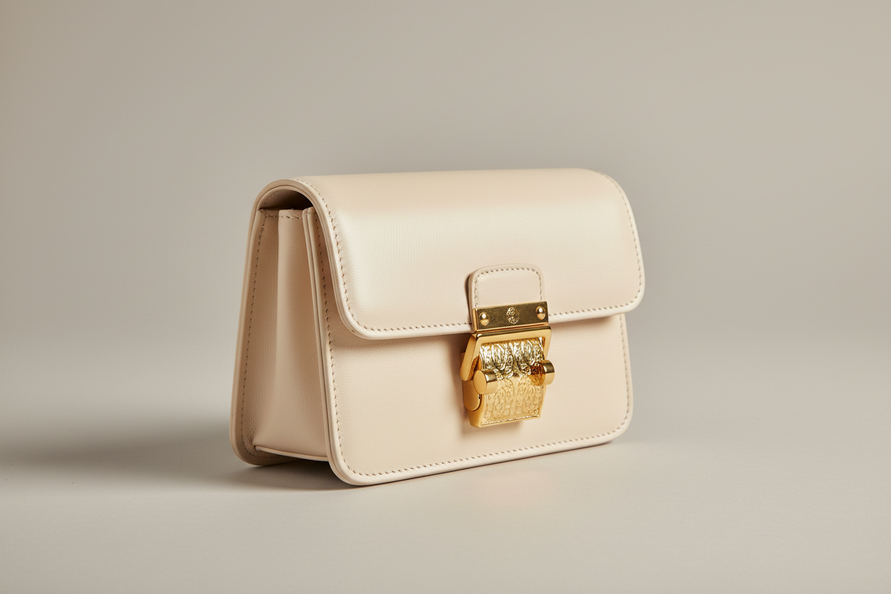 Vintage Mini Flap Bag in Cream Pearl, side angle view