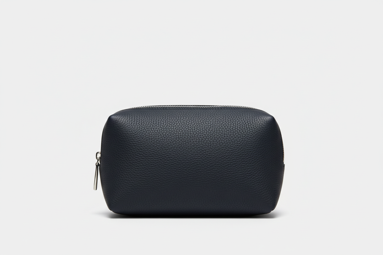 Modern Travel Pouch in Navy and Silver, front view