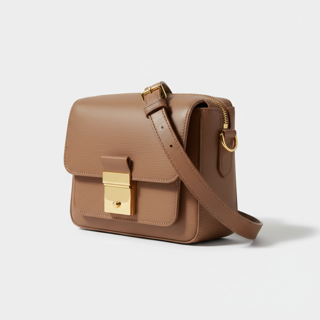 Urban Professional Crossbody Bag in Dustwood Taupe Structured Saffiano Leather – Side Angle